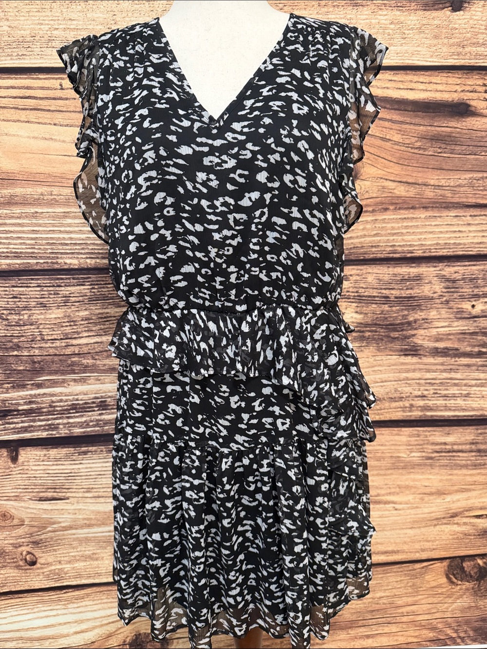 Simply Vera Vera Wang Black & White Ruffle Tiered Mini Dress